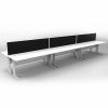 Space System 6 Back to Back Desks, Silver Base with Natural White Tops and 3 Integral Express Screen Dividers