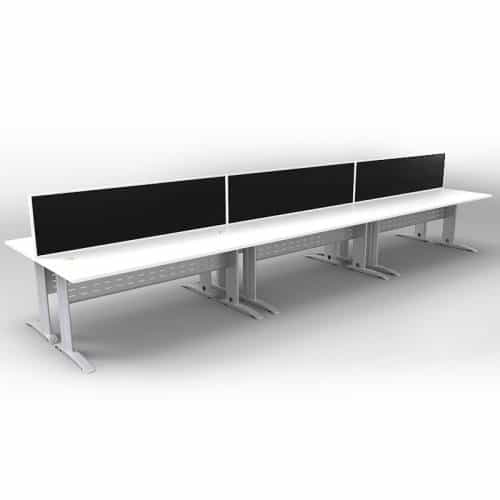 Space System 6 Back to Back Desks, Silver Base with Natural White Tops and 3 Integral Express Screen Dividers