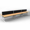 Space System 6 Back to Back Desks, White Base with Beech Tops and 3 Integral Express Screen Dividers