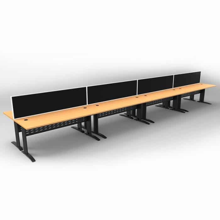 Space System 8 Back to Back Desks, Black Base with Beech Tops and 4 Integral Express Screen Dividers