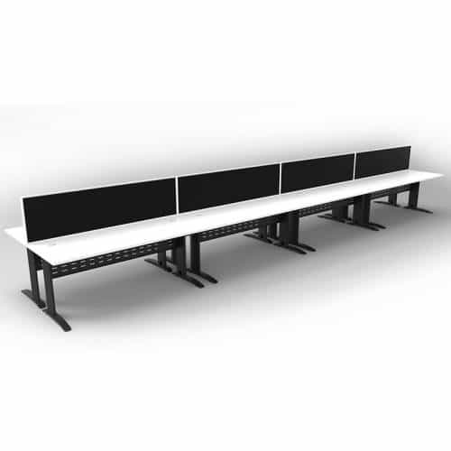 Space System 8 Back to Back Desks, Black Base with Natural White Tops and 4 Integral Express Screen Dividers