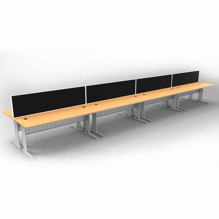 Space System 8 Back to Back Desks, Silver Base with Beech Tops and 4 Integral Express Screen Dividers