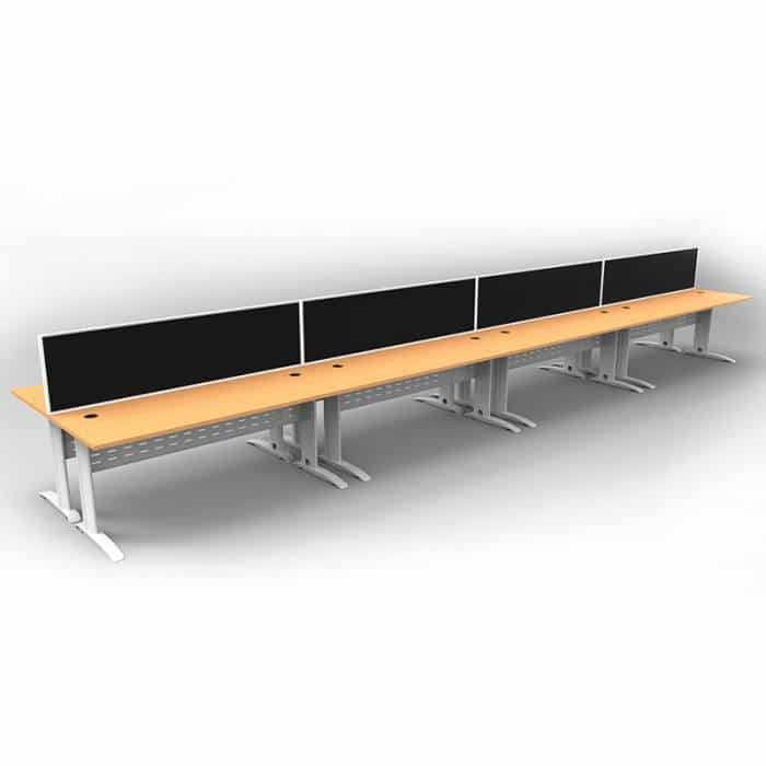Space System 8 Back to Back Desks, White Base with Beech Tops and 4 Integral Express Screen Dividers