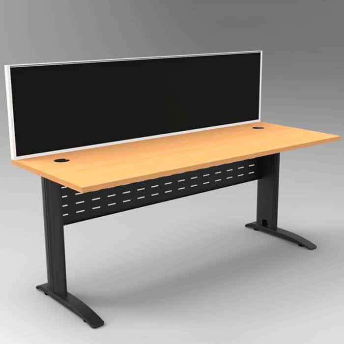 Space System Desk, Black Base with Beech Top and Integral Express Screen Divider