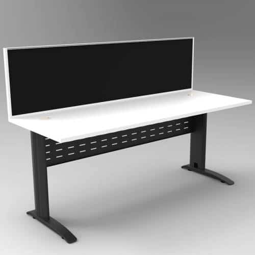 Space System Desk, Black Base with Natural White Top and Integral Express Screen Divider