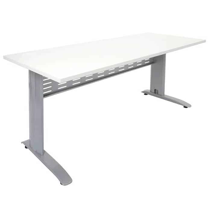 Space System Desk, Natural White Desk Top Silver Base