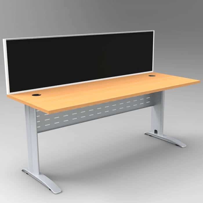Space System Desk, Silver Base with Beech Top and Integral Express Screen Divider