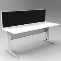 Space System Desk, Silver Base with Natural White Top and Integral Express Screen Divider