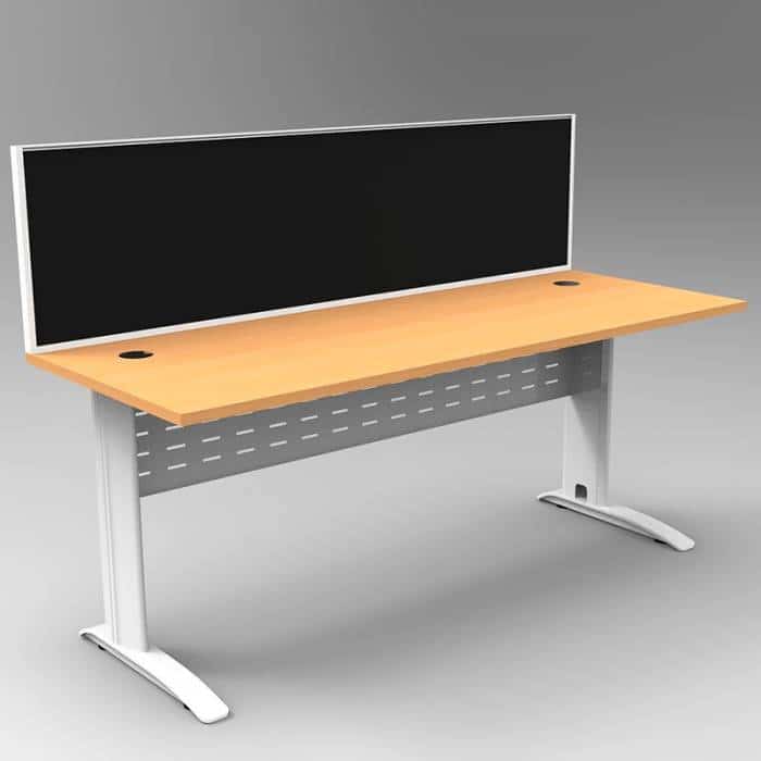 Space System Desk, White Base with Beech Top and Integral Express Screen Divider