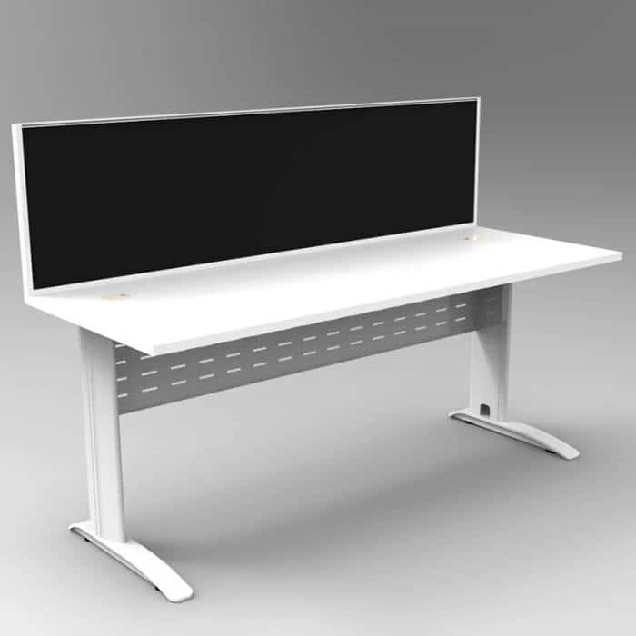 Space System Desk, White Base with Natural White Top and Integral Express Screen Divider
