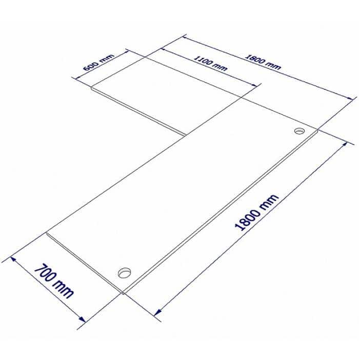 Space System 1800 x 1800 Desk with Attached (Left Hand) Return - Desk Top Dimensions