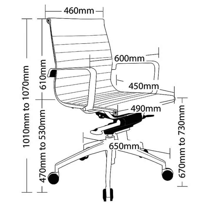 Denver Medium Back Chair, Dimensions