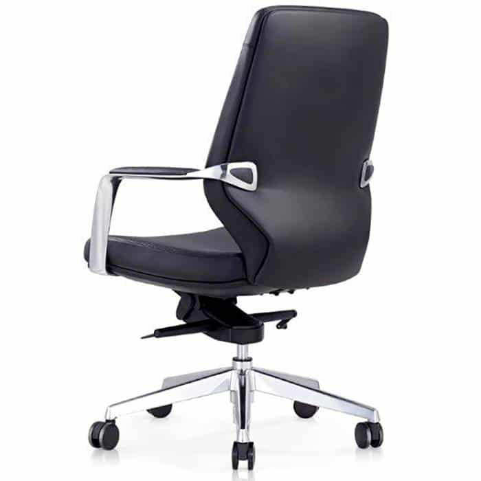 Detroit Medium Back Chair, Black Leather, Rear View