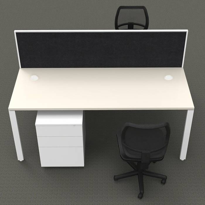 Integral 2 Back to Back Desk Pod with Screen Divider, 2 Stradbroke Mesh Back Chairs and 2 Super Strong Metal Mobile Drawer Unit Package, Front View