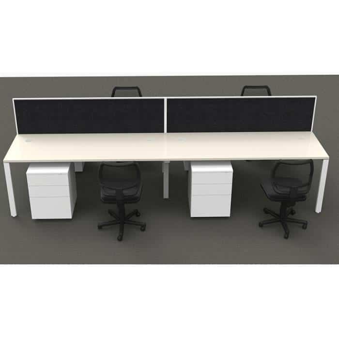 Integral 4 Back to Back Desk Pod with Screen Dividers, 4 Stradbroke Mesh Back Chairs and 4 Super Strong Metal Mobile Drawer Unit Package, Front View