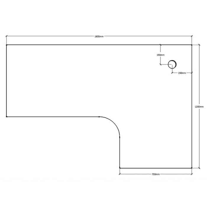 Corner Workstation Desk Top, Dimensions - 1800mm LH x 1200mm RH