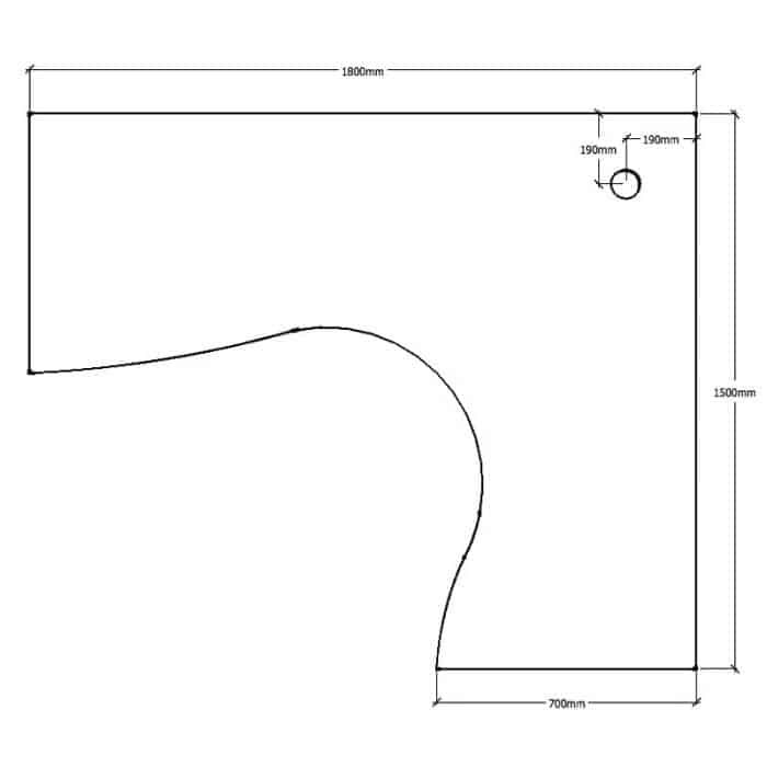 Corner Workstation Desk Top, Dimensions - 1800mm LH x 1500mm RH