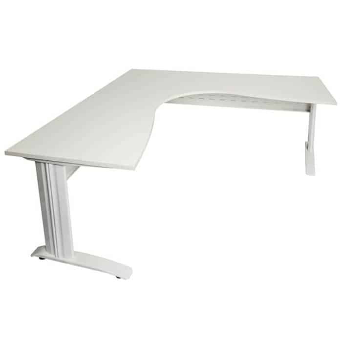 Space System Corner Workstation Natural White Desk Top White Base