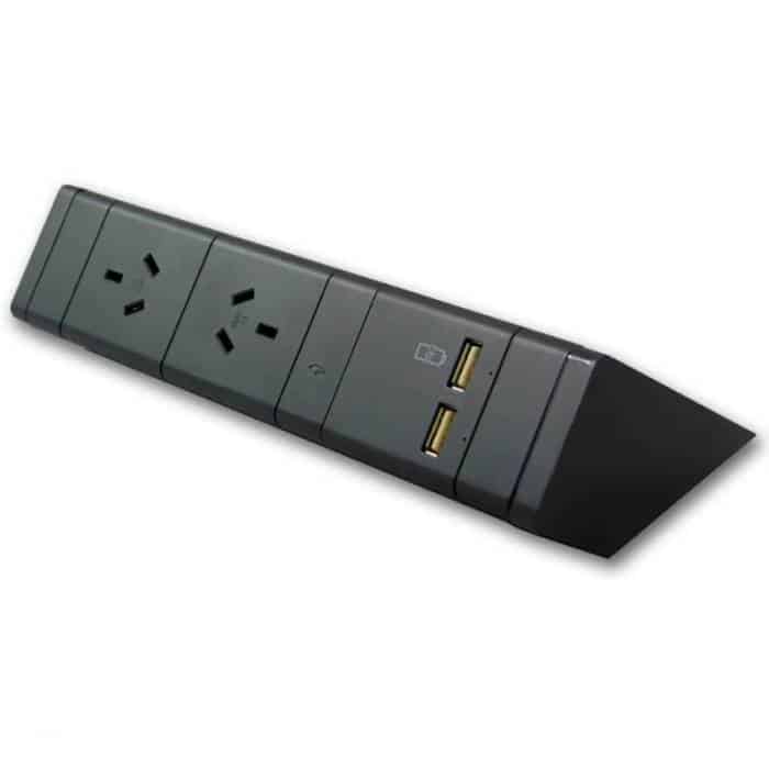 Energy Desk Top Power Rail, Black, 2 Power Outlets and 2 USB Outlets