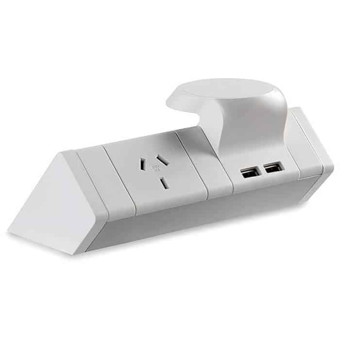 Energy Desk Top Power Rail with Helipad Wireless Phone Charger, 1 Power Outlet and 2 USB Outlets