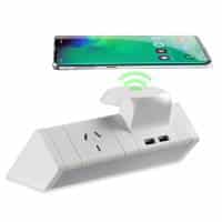 Energy Desk Top Power Rail with Helipad Wireless Phone Charger, 1 Power Outlet and 2 USB Outlets