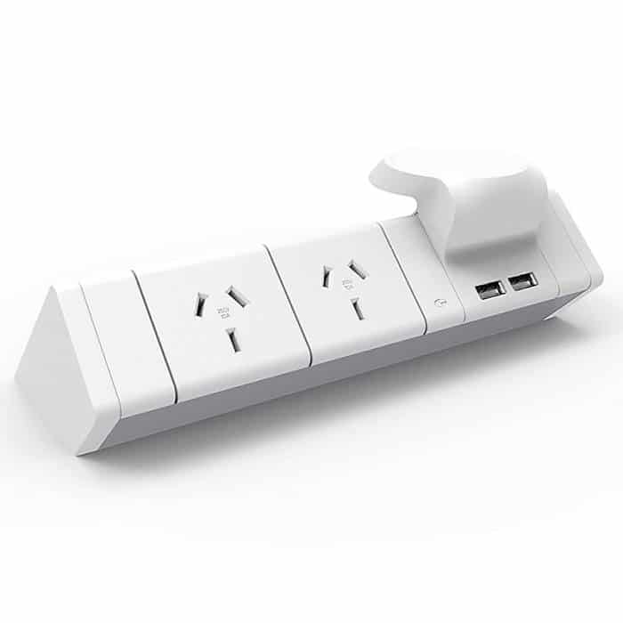 Energy Desk Top Power Rail with Helipad Wireless Phone Charger, 2 Power Outlets and 2 USB Outlets