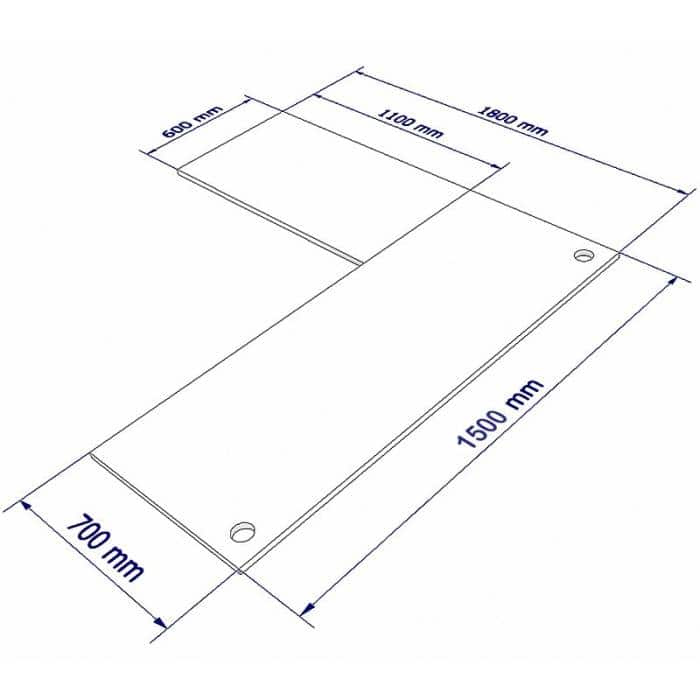 Space System 1500 x 1800 Desk with Attached (Left Hand) Return - Desk Top Dimensions