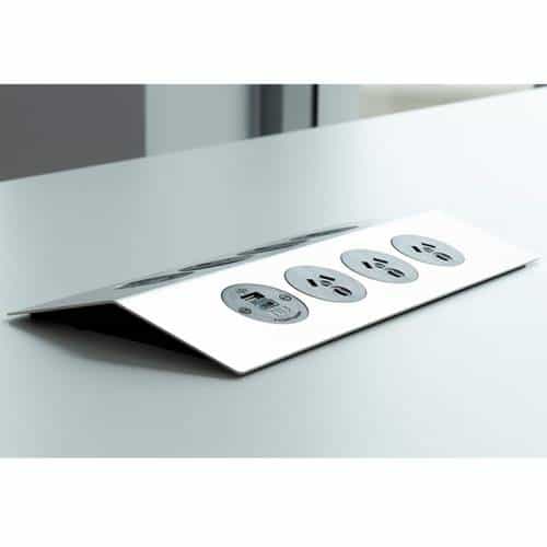 Summit Meeting Table Power Unit, Brushed Stainless Steel with Black Outlets