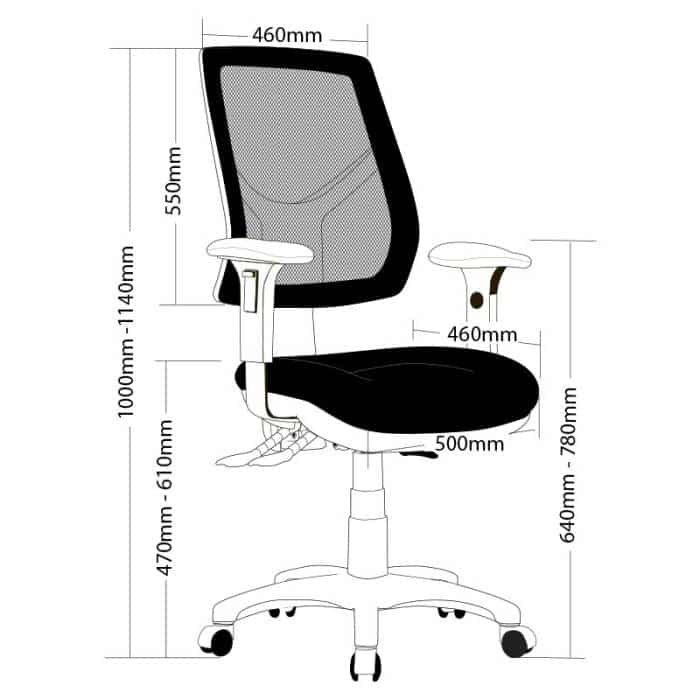 Flo High Back Chair with Arms, Dimensions