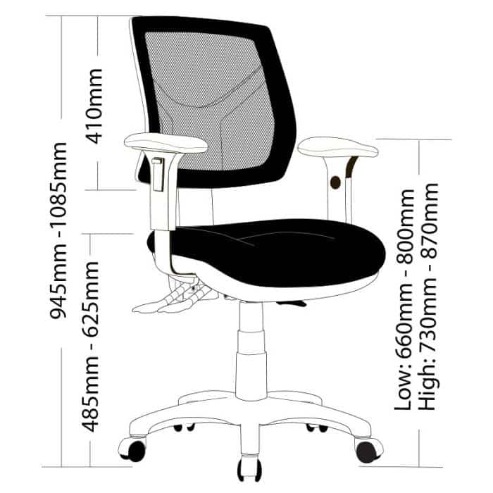 Flo Medium Back Chair with Arms, Dimensions