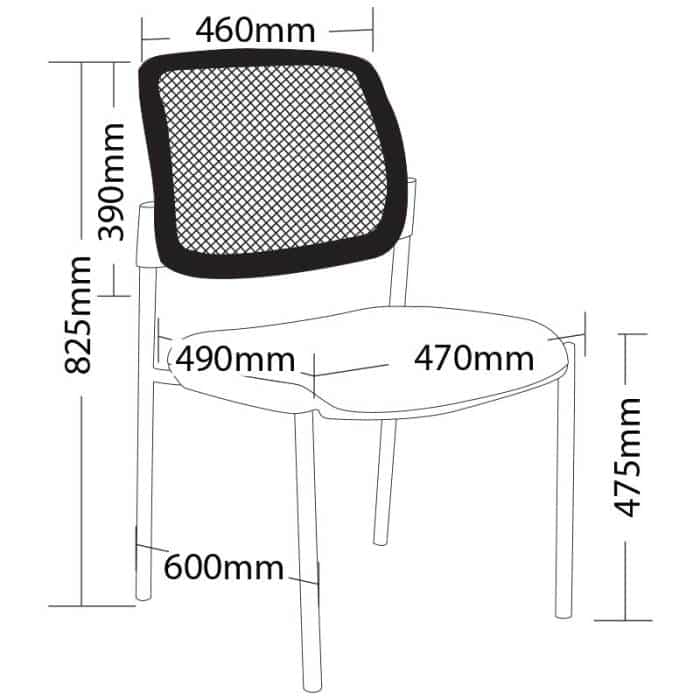 Gamma 4 Leg Chair no Arms, Dimensions