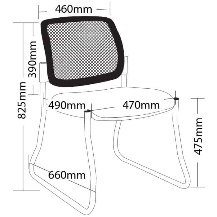 Gamma Sled Frame Chair no Arms, Dimensions