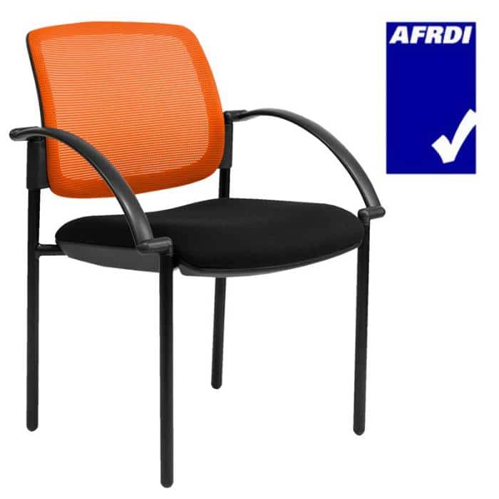 Gamma Visitor Chair Black 4 Leg Frame with Arms, Orange Mesh Back