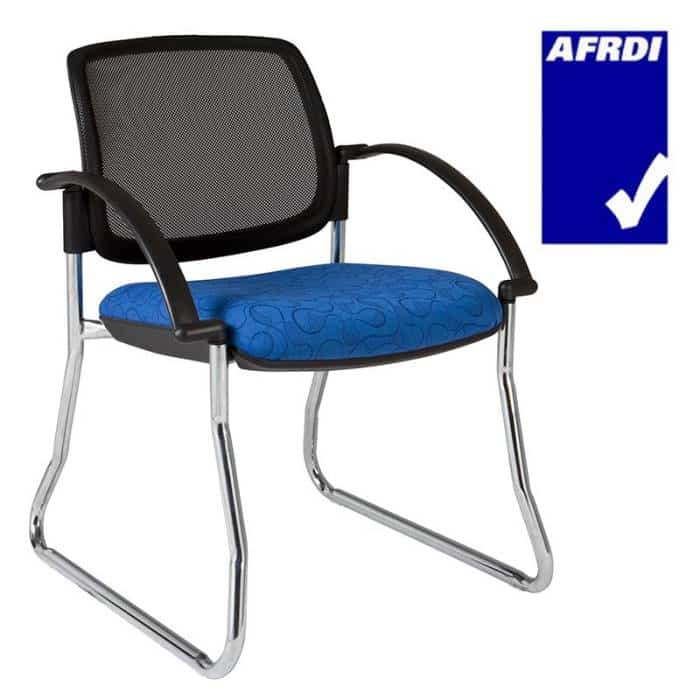 Gamma Visitor Chair Chrome Sled Frame with Arms, Black Mesh Back