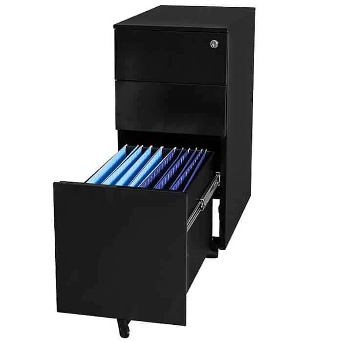 Secure Slimline Mobile Drawer Unit, Black - Open