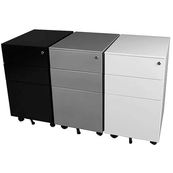 Secure Slimline Mobile Drawer Units, Black, Silver, White