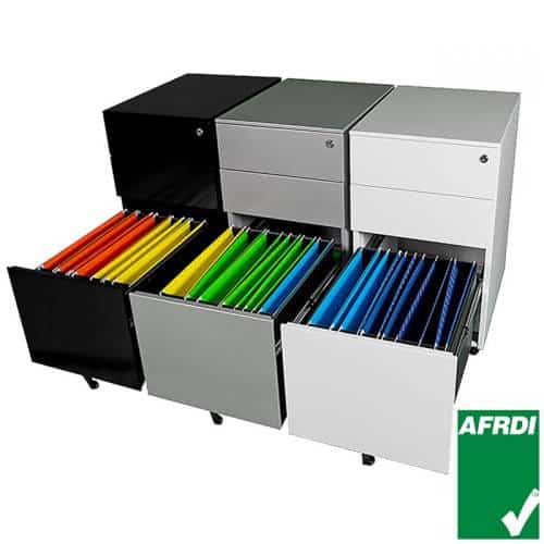 Secure Slimline Metal Mobile Drawer Units, Black, Silver and White, Open | metal storage drawers