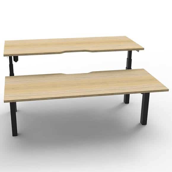 Boost Height Adjustable Double Sided Desk, Natural Oak Desk Top, Black Frame, No Screen Divider