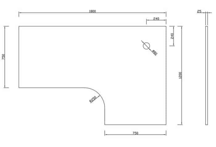 Corner Desk Top, 1800mm (LH) x 1200mm (RH) x 750mm Deep Wings