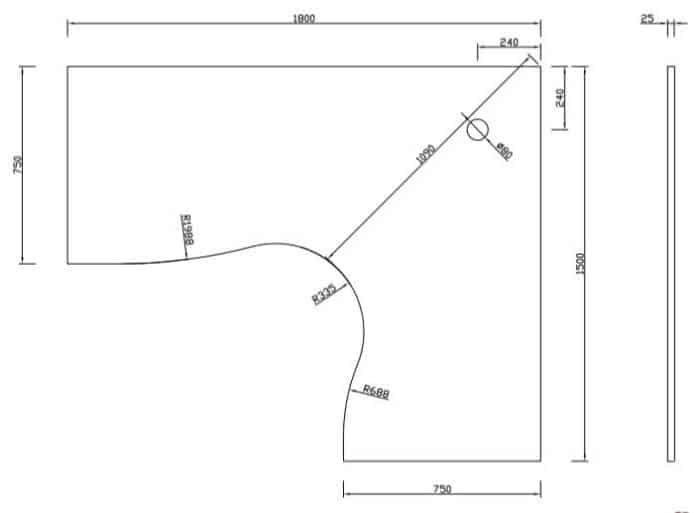 Corner Desk Top, 1800mm (LH) x 1500mm (RH) x 750mm Deep Wings