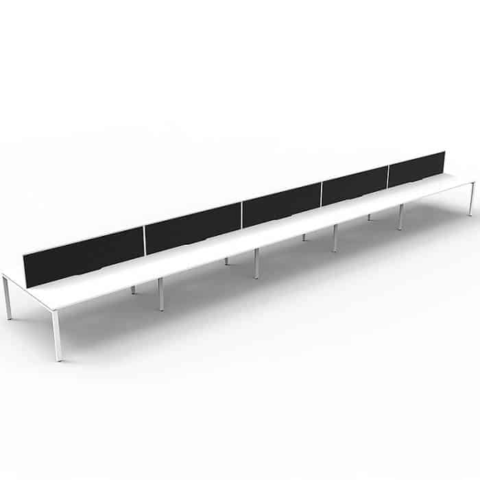 Elite 10-Way Desk Pod, Natural White Desk Tops, White Under Frame, with Black Screen Dividers