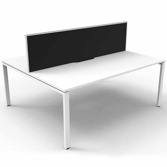 Elite 2-Way Desk Pod, Natural White Desk Tops, White Under Frame, with Black Screen Divider