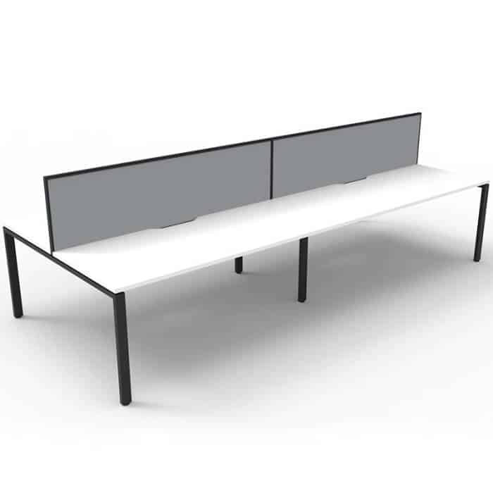 Elite 4-Way Desk Pod, Natural White Desk Tops, Black Under Frame, with Grey Screen Dividers