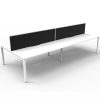 Elite 4-Way Desk Pod, Natural White Desk Tops, White Under Frame, with Black Screen Dividers