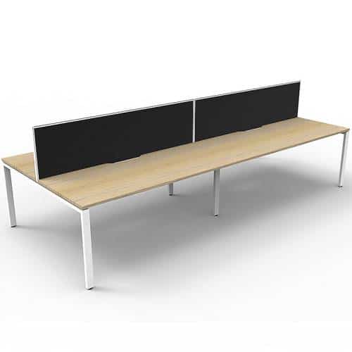 Elite 4-Way Desk Pod, Natural Oak Desk Tops, White Under Frame, with Black Screen Dividers
