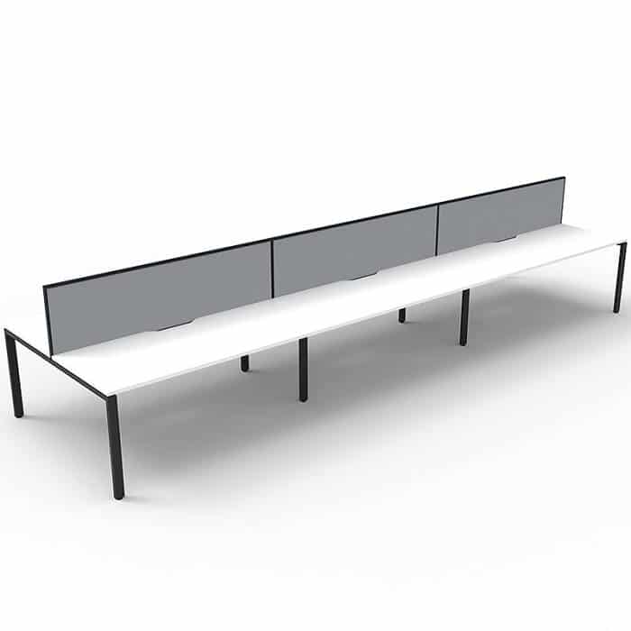 Elite 6-Way Desk Pod, Natural White Desk Tops, Black Under Frame, with Grey Screen Dividers