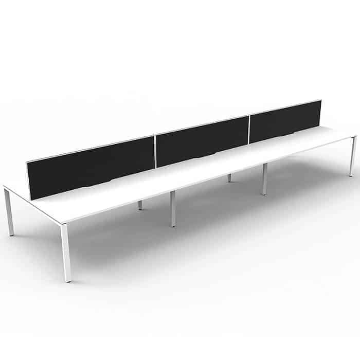 Elite 6-Way Desk Pod, Natural White Desk Tops, White Under Frame, with Black Screen Dividers