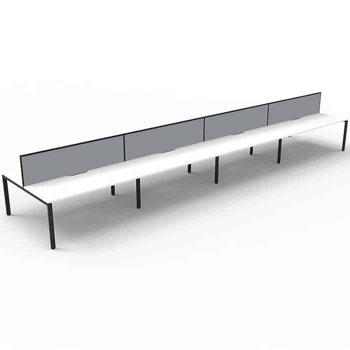 Elite 8-Way Desk Pod, Natural White Desk Tops, Black Under Frame, with Grey Screen Dividers