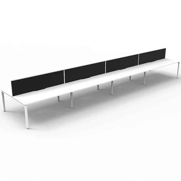 Elite 8-Way Desk Pod, Natural White Desk Tops, White Under Frame, with Black Screen Dividers
