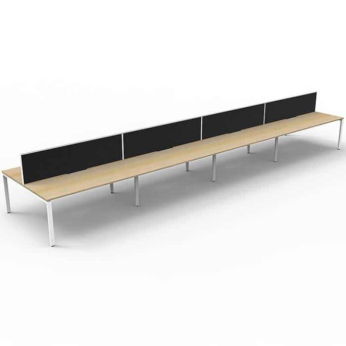 Elite 8-Way Desk Pod, Natural Oak Desk Tops, White Under Frame, with Black Screen Dividers